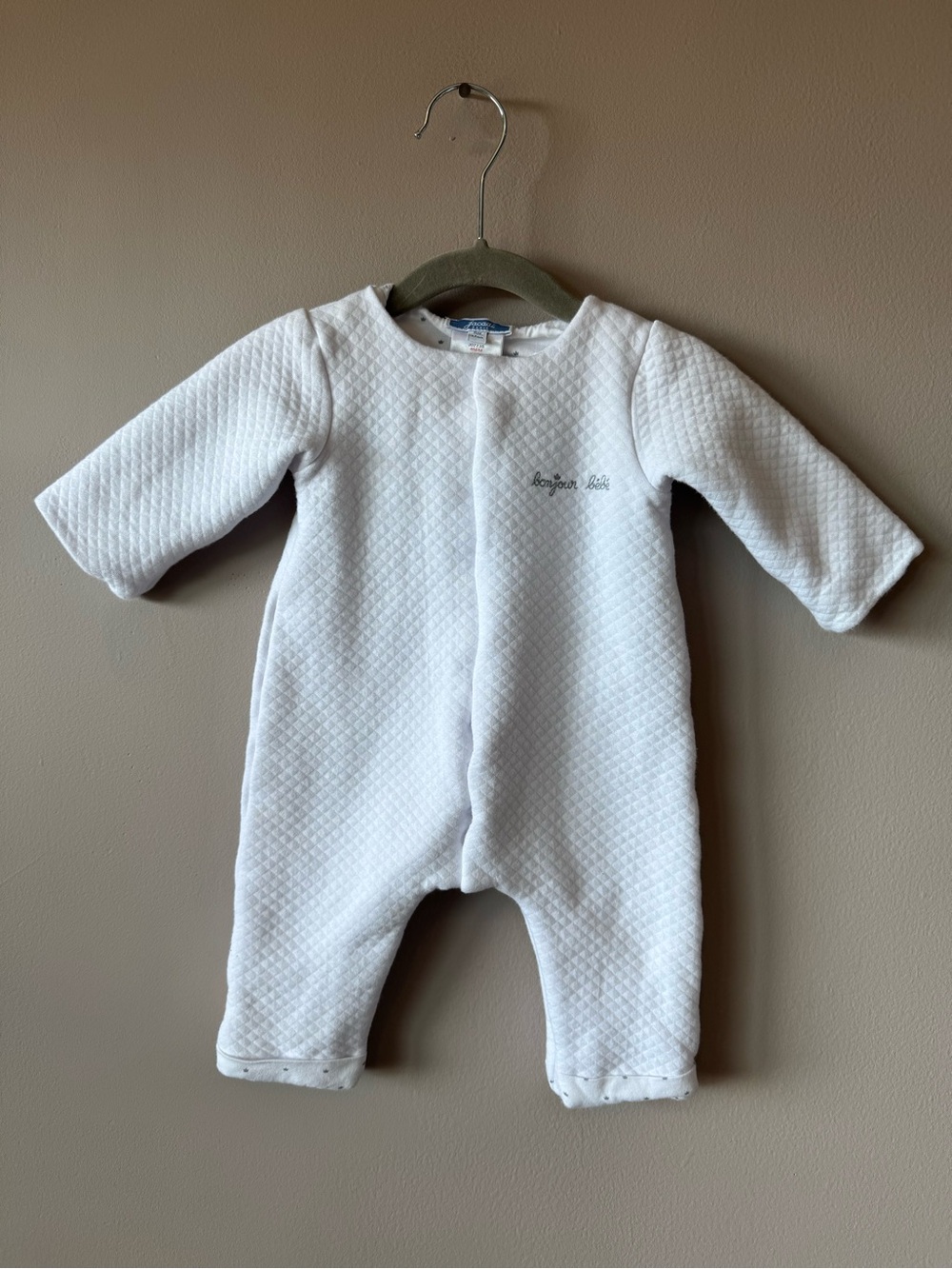 Jacadi Paris White Diamond Quilted Lined 100% Cotton Sleeper Romper 6 months